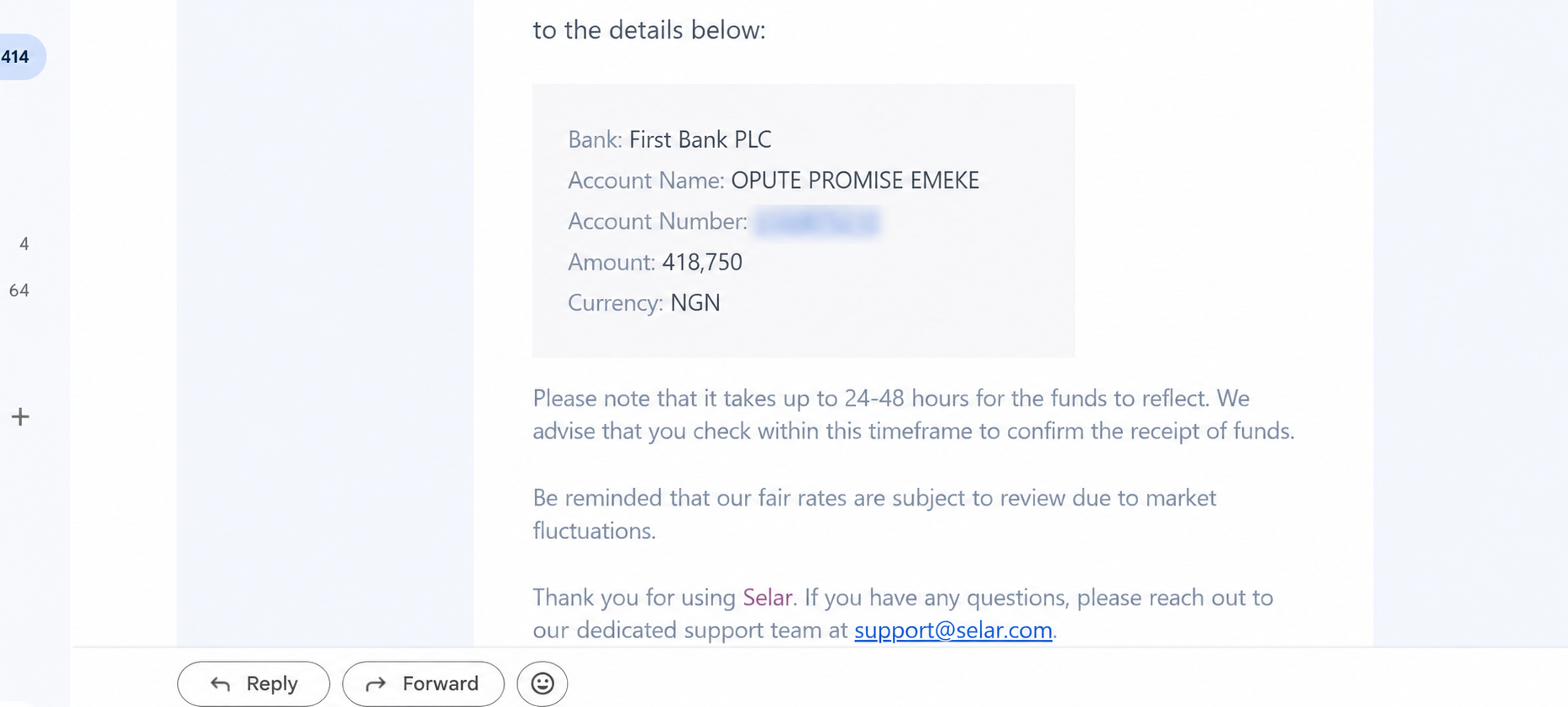 Redacted proof of a 418,750 naira Selar withdrawal from an earlier digital-product launch